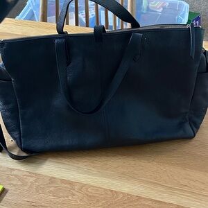 Cuyana Black Leather Triple Zipper Weekender Bag